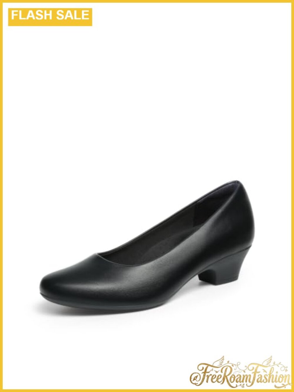 Faux Leather Low Block Heel Pumps Arch Support Closed Toe Dress Shoes